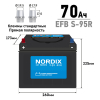 Аккумулятор Nordix EFB S-95R/100D26R, 70 Ач, CCA 680А, необслуживаемый